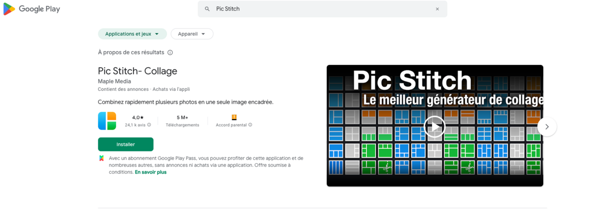 Sur le Google Play Store, Pic Stitch cumule plus de 5 millions de téléchargements... soit autant d'internautes possiblement menacés par des fuites de données © Clubic