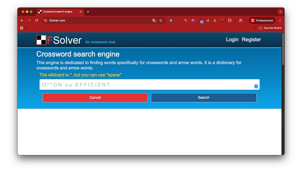 FSolver Crosswords facilite la résolution de grilles grâce à sa recherche par orthographe : en remplaçant les lettres manquantes par des astérisques, l’application suggère instantanément les mots possibles avec leurs définitions - © Fsolver