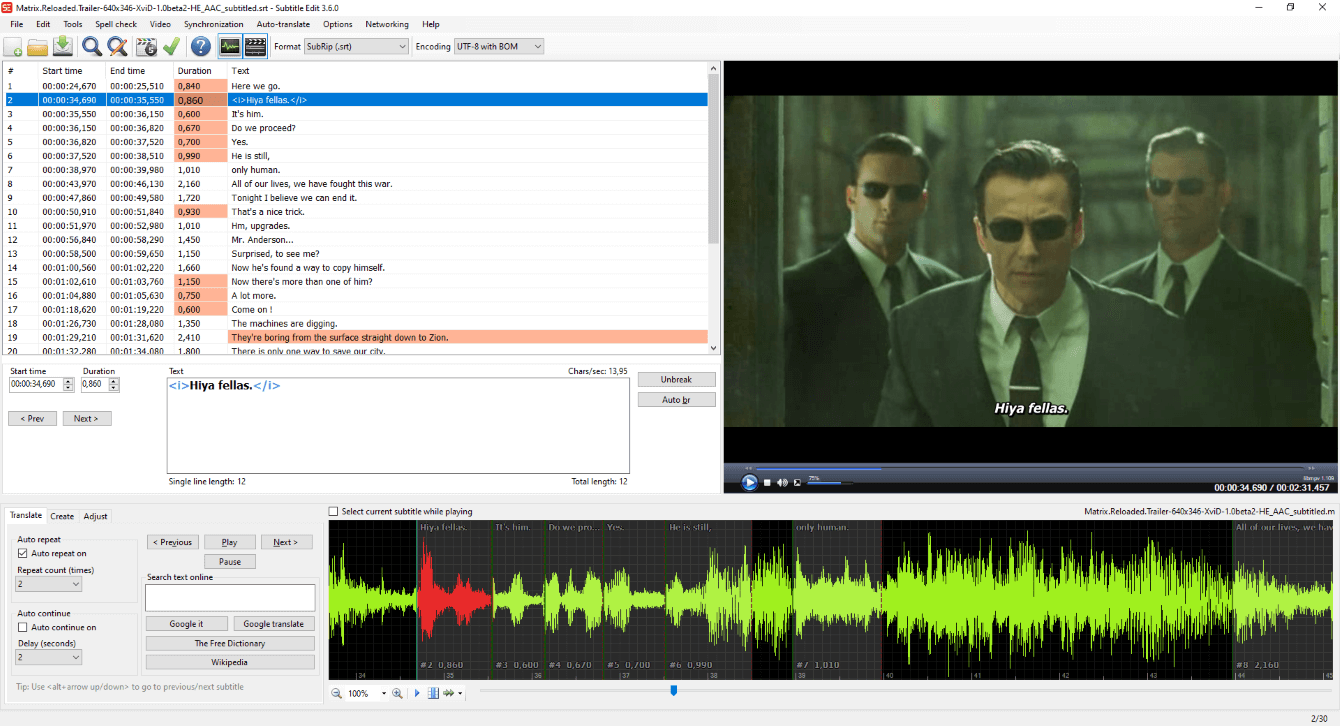 subtitle edit capture ecran