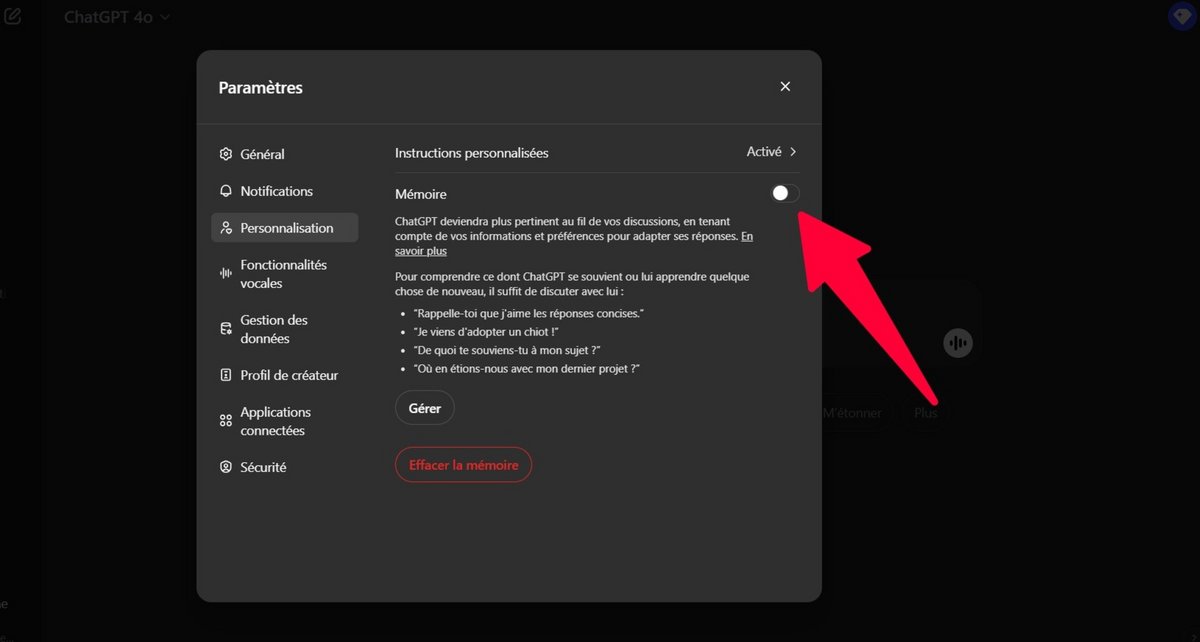 L'option mémoire de ChatGPT est un vrai gage de respect de la confidentialité des données © Alexandre Boero / Clubic