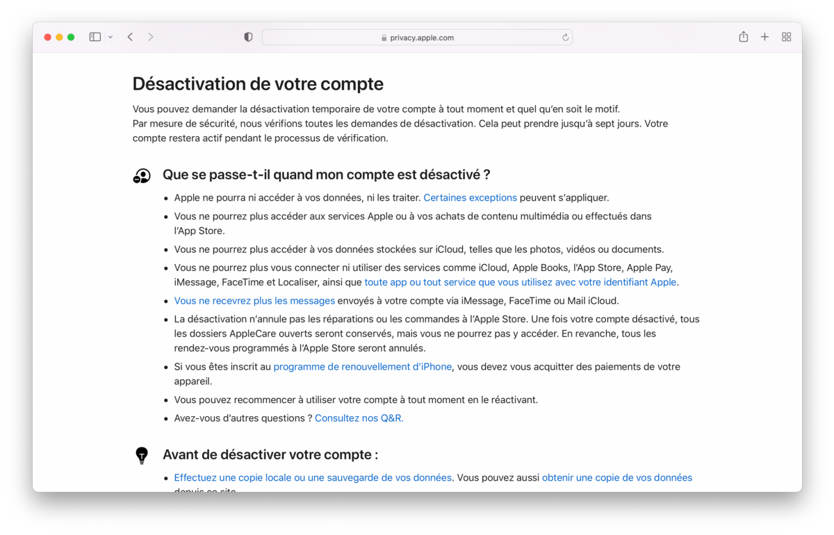 iCloud - Option de désactivation temporaire de votre compte © Clubic.com