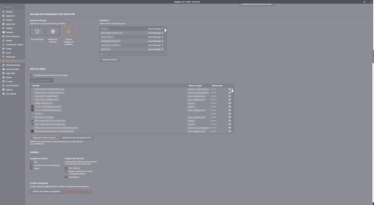 Vivaldi - Les traqueurs et les mots de passe
