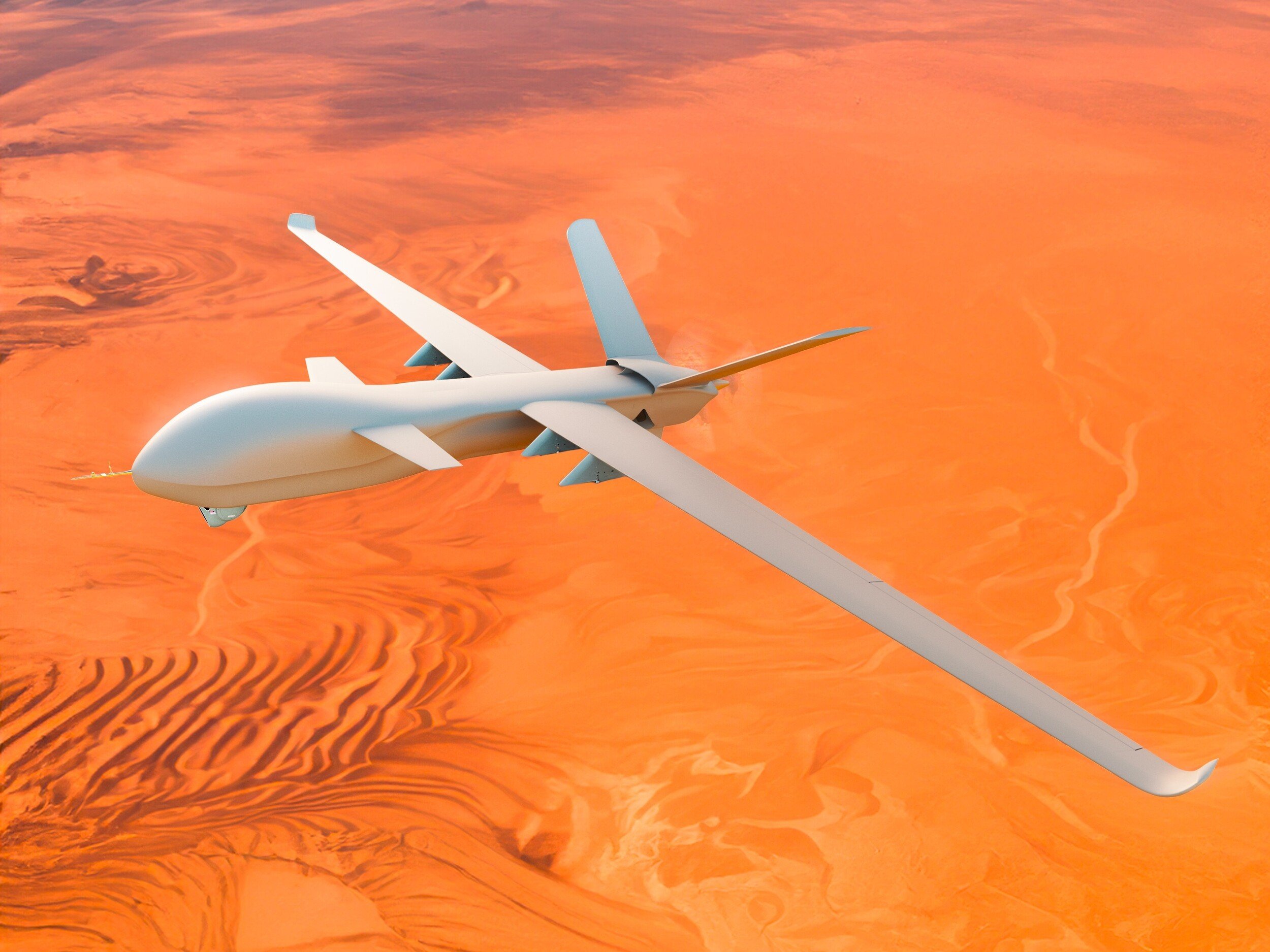 Image du drone Enbata au-dessus du désert © AuraAero