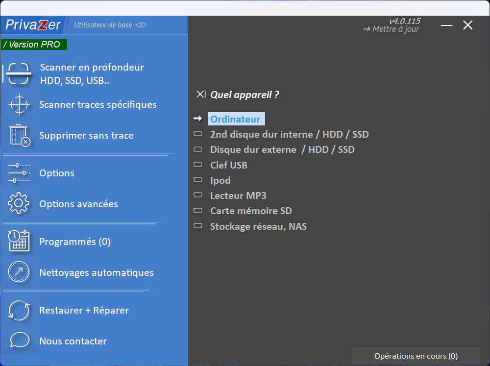 PrivaZer - L'interface d'accueil. © Clubic