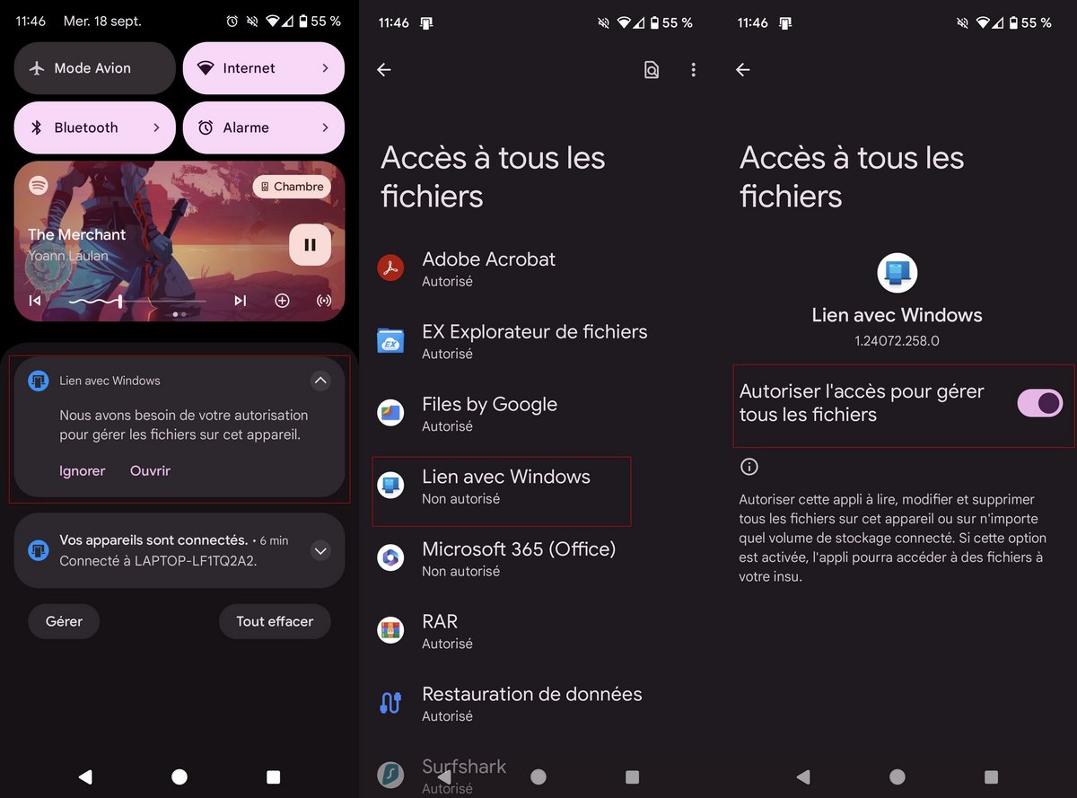 Sur smartphone, autorisez Windows à accéder aux fichiers Android © Clubic