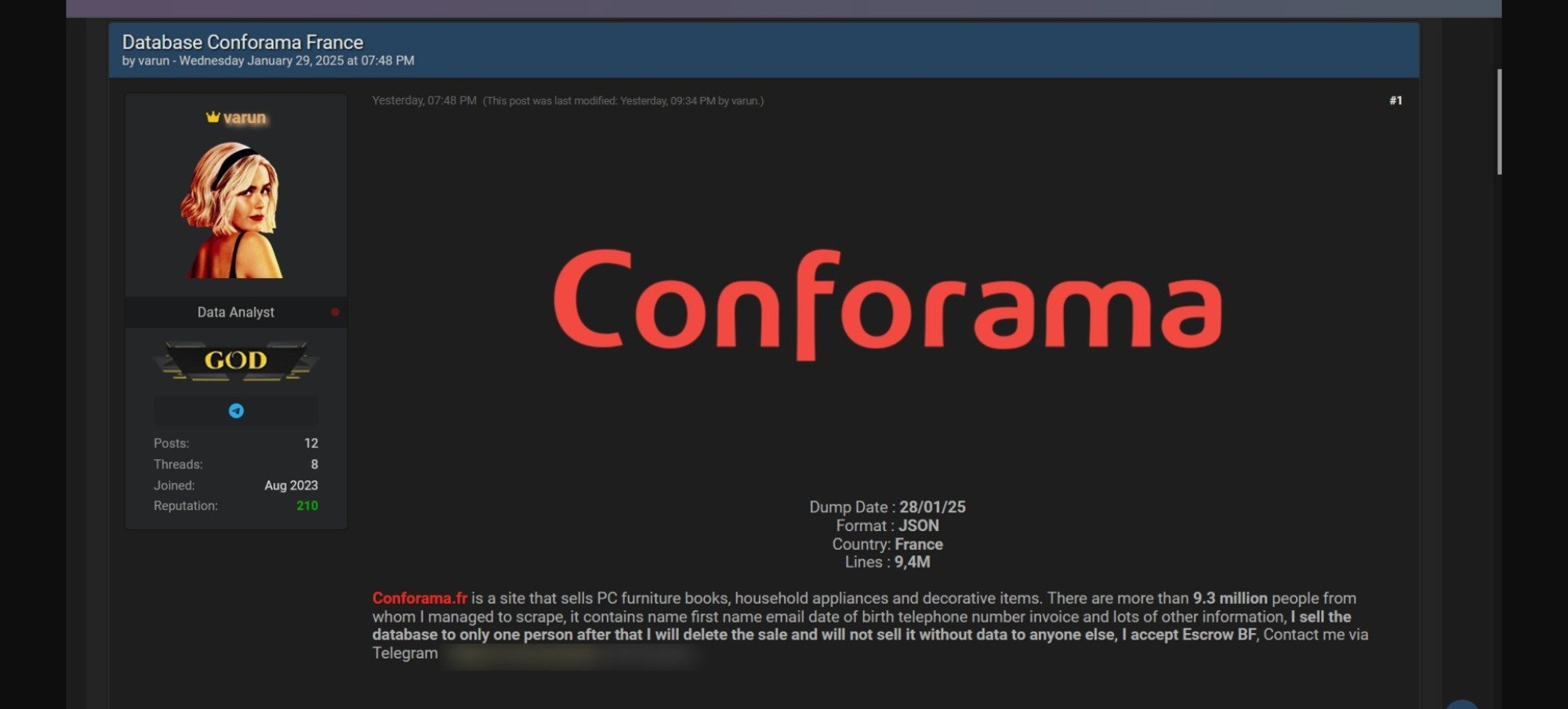 Voici le message posté par le pirate informatique © Clubic