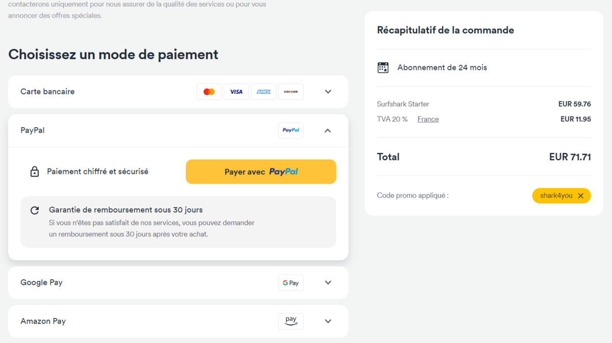 Surfshark - Paiement
