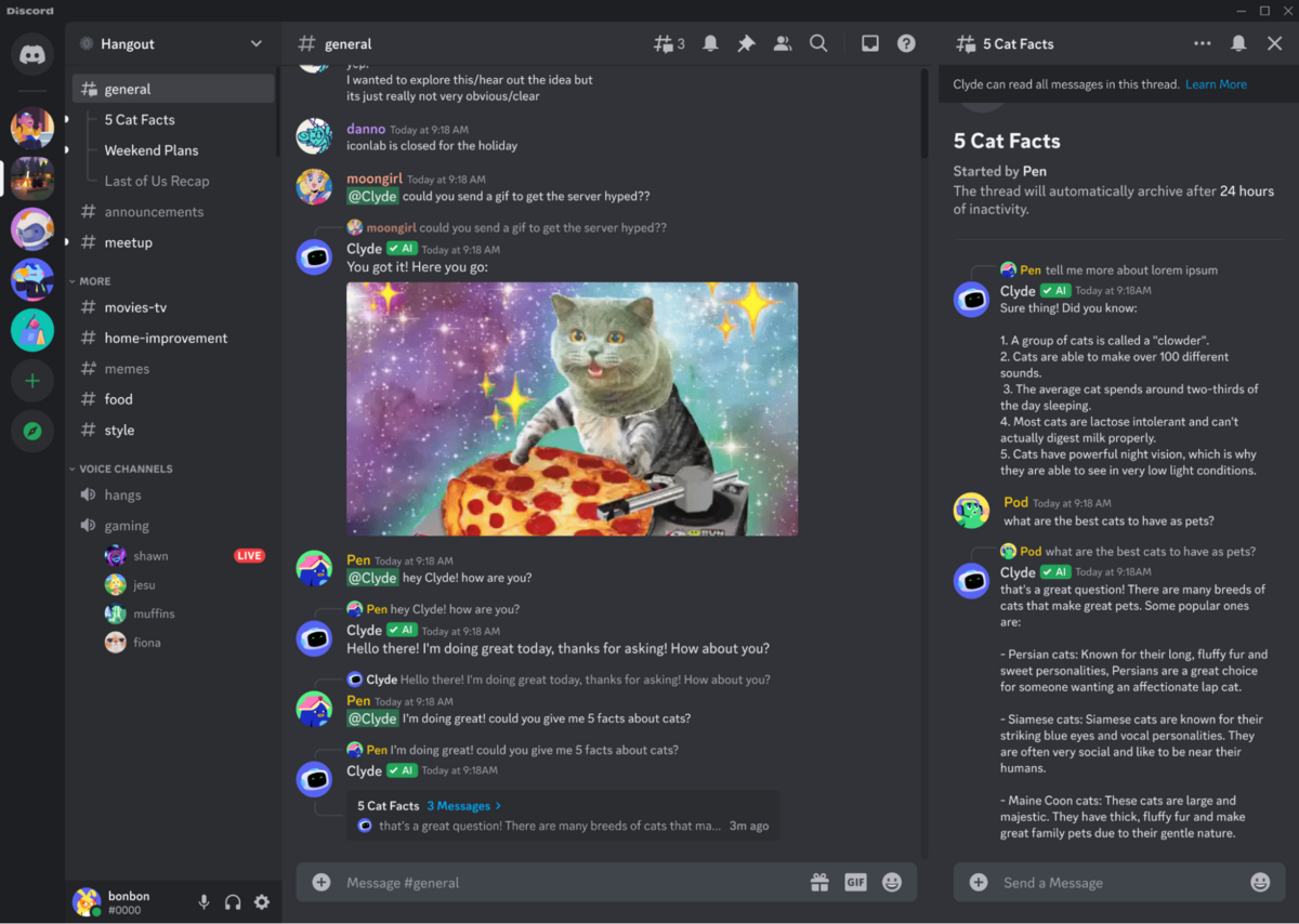 Clyde s'intégrait plutôt à l'interface de Discord © Discord