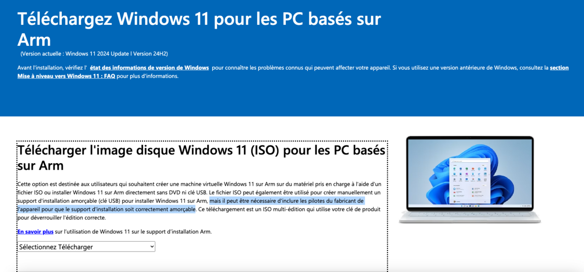 Vous pouvez enfin télécharger l'ISO de Windows 11 pour les PC ARM. En revanche, pour l'installer, c'est une autre histoire © Clubic