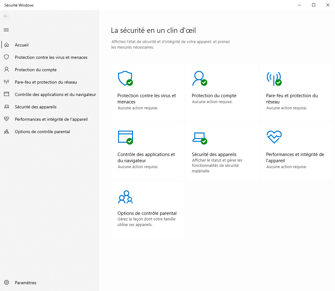 Windows Defender  - Centre de sécurité