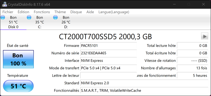 CrystalDiskInfo dresse un rapide état des lieux © Nerces pour Clubic