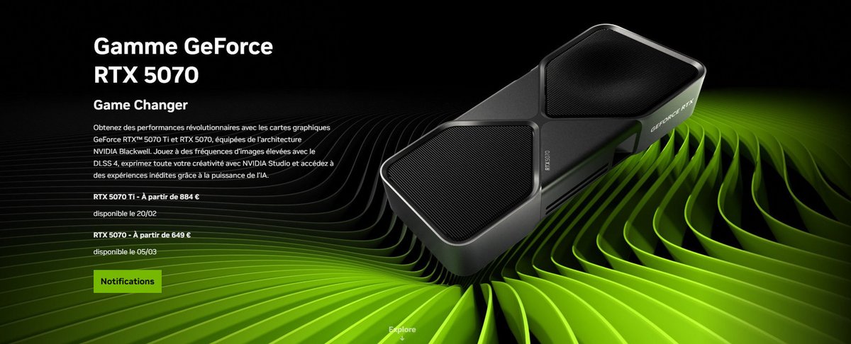 La GeForce RTX 5070 arrivera le 5 mars prochain, à partir de 649 euros © NVIDIA