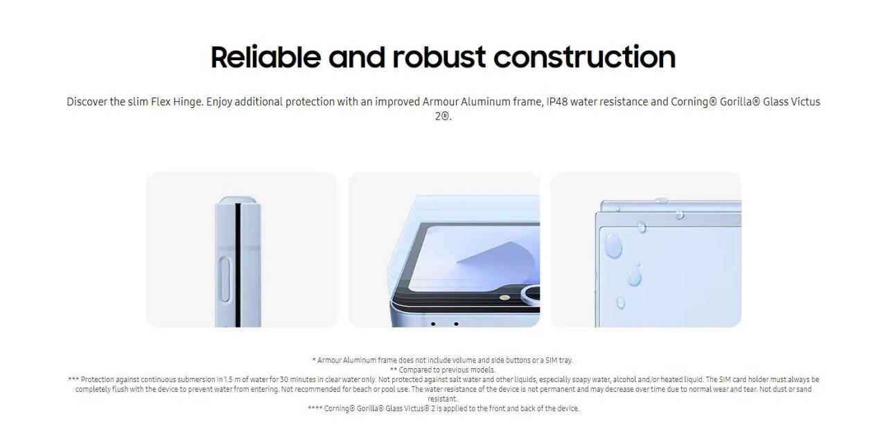 La norme IP48, une première sur des smartphones pliants © Samsung