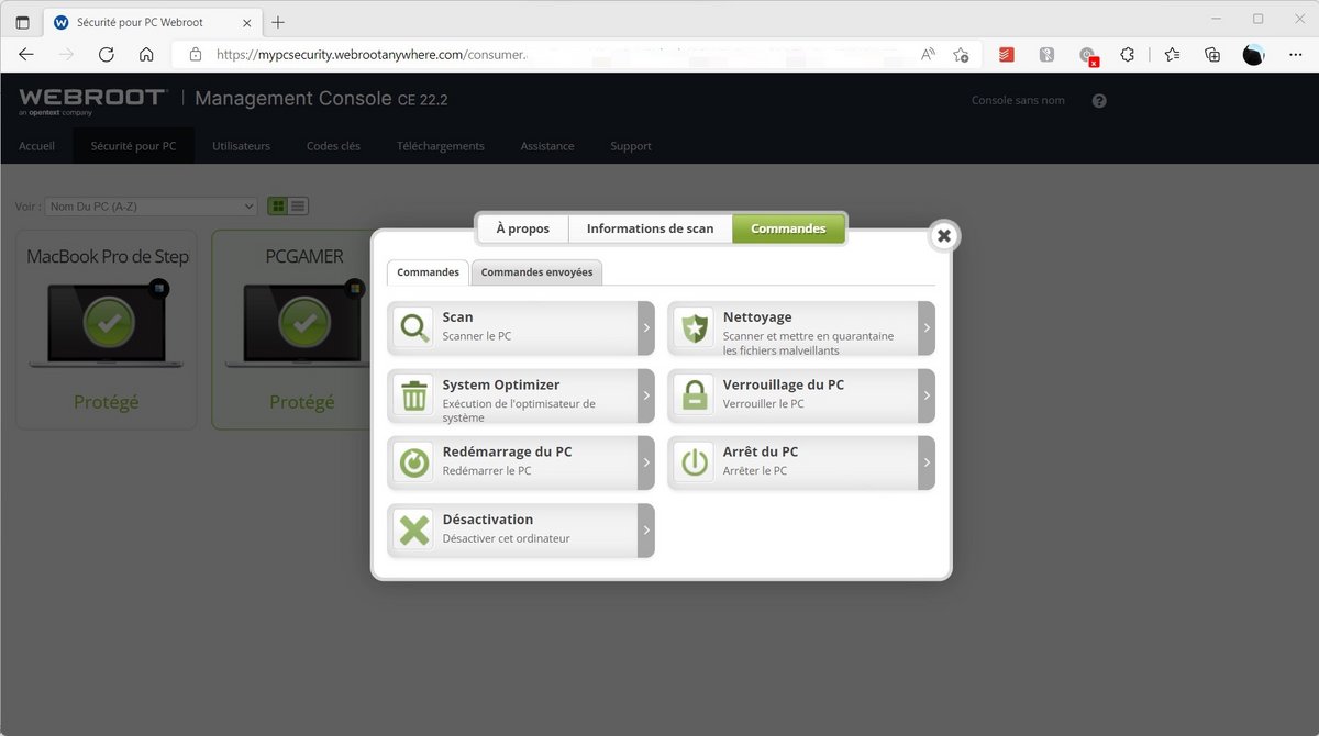 Webroot - L'interface web