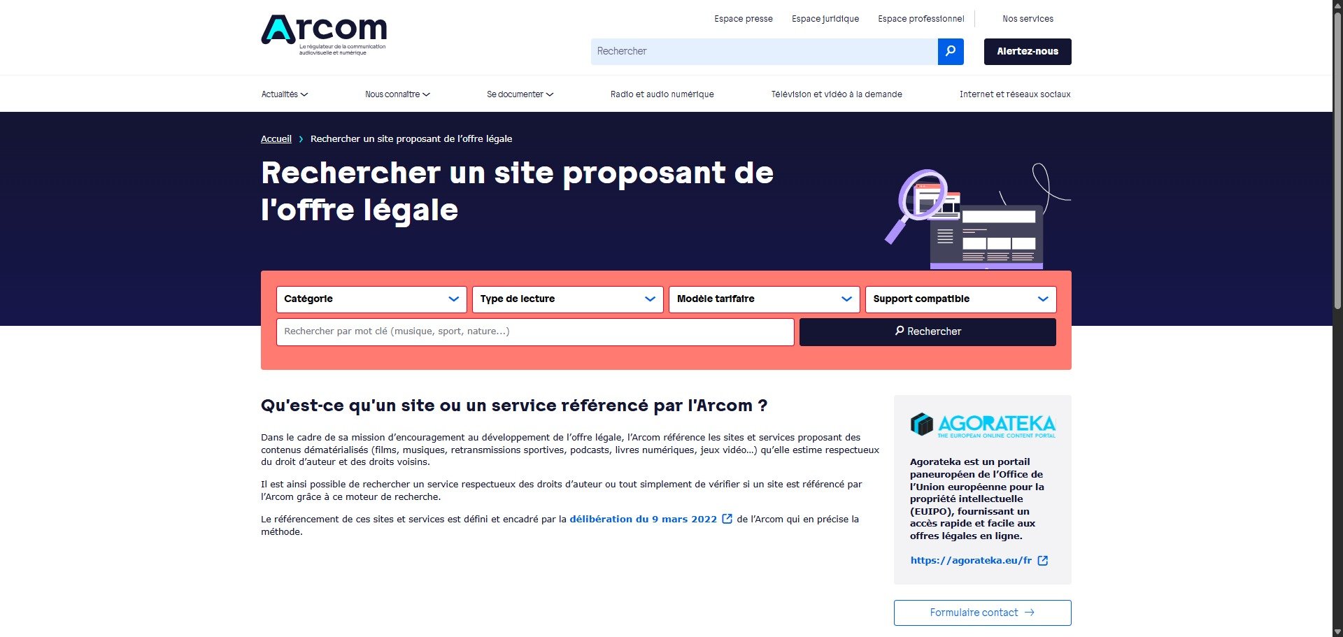 Capture d'écran du site qui permet de connaître les offres légales IPTV. © Alexandre Boero / Clubic