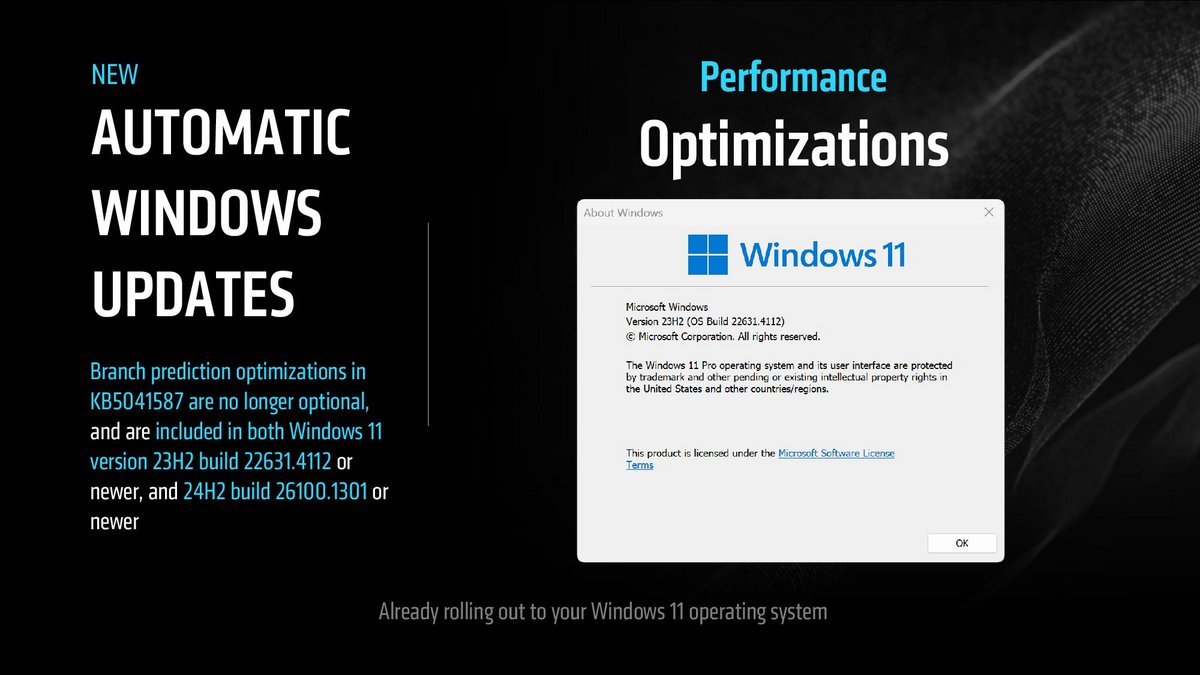 AMD en profite pour rappeler les récentes optimisations de Windows © AMD