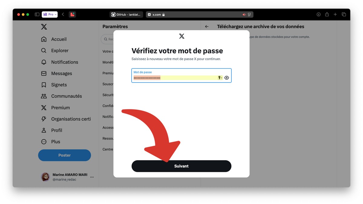 Saisir le mot de passe du compte Twitter / X © Clubic