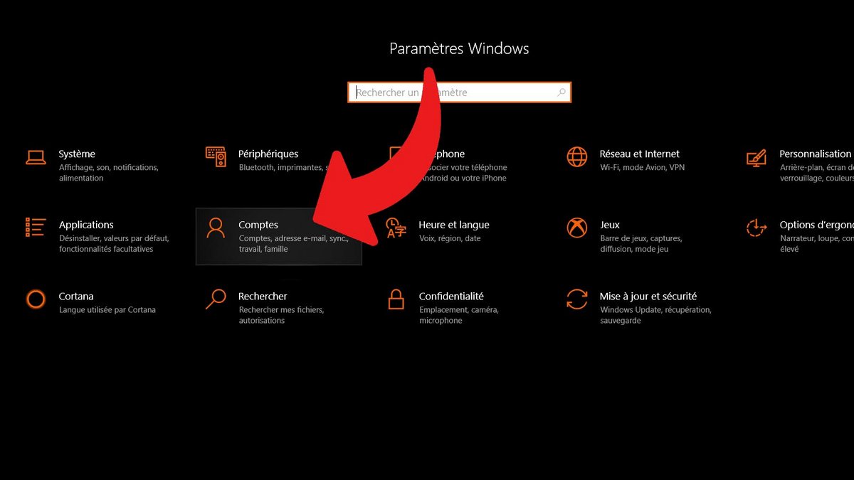 Windows 10 - Menu Comptes