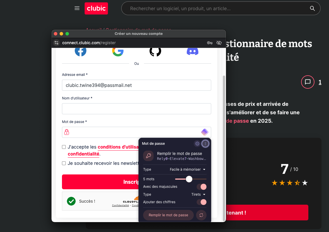 Proton Pass nous laisse le choix entre utiliser notre véritable adresse mail ou un alias, et génère des mots de passe partiellement personnalisables © Clubic