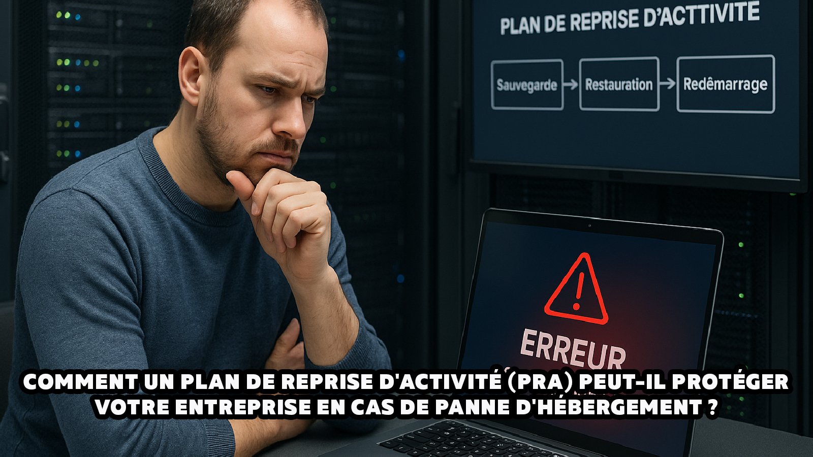 Un Plan de Reprise d’Activité (PRA) aide à relancer rapidement votre site après une panne d’hébergement et assure la continuité de vos services face aux incidents - © Axel Reghis | OpenAI