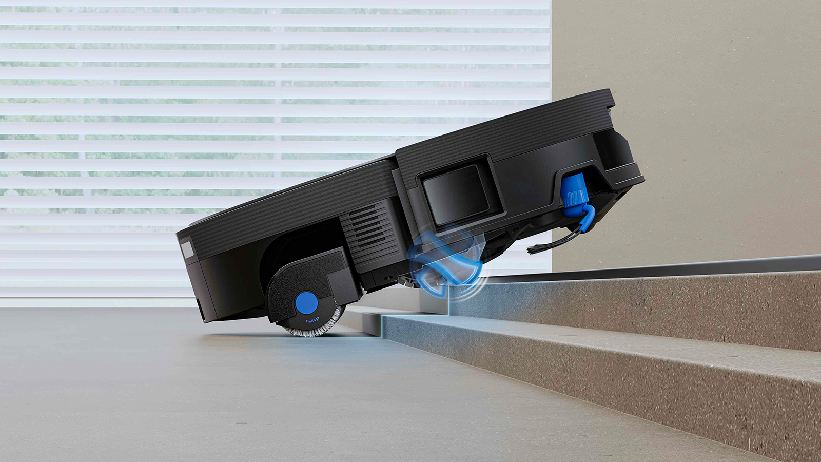 Le DEEBOT X12 OmniCyclone adapte ses déplacements en temps réel, franchit les obstacles et se déplace partout sans difficulté. ©Ecovacs