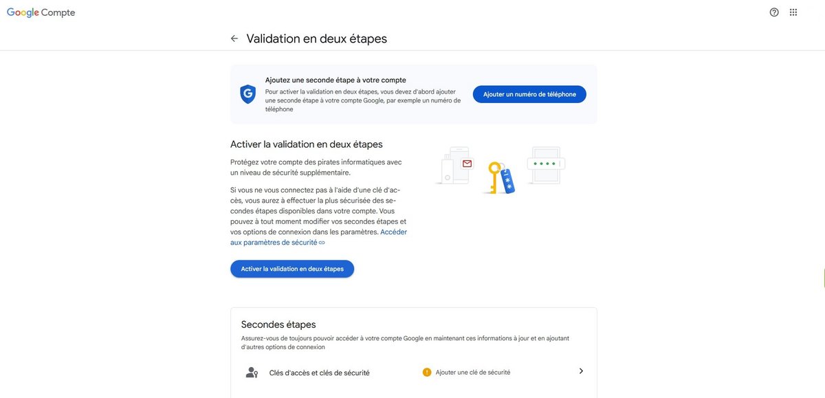 Comptes Google - Validation en deux étapes