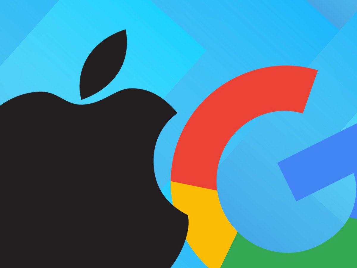 Les logos d'Apple et Google affichés l'un à côté de l'autre