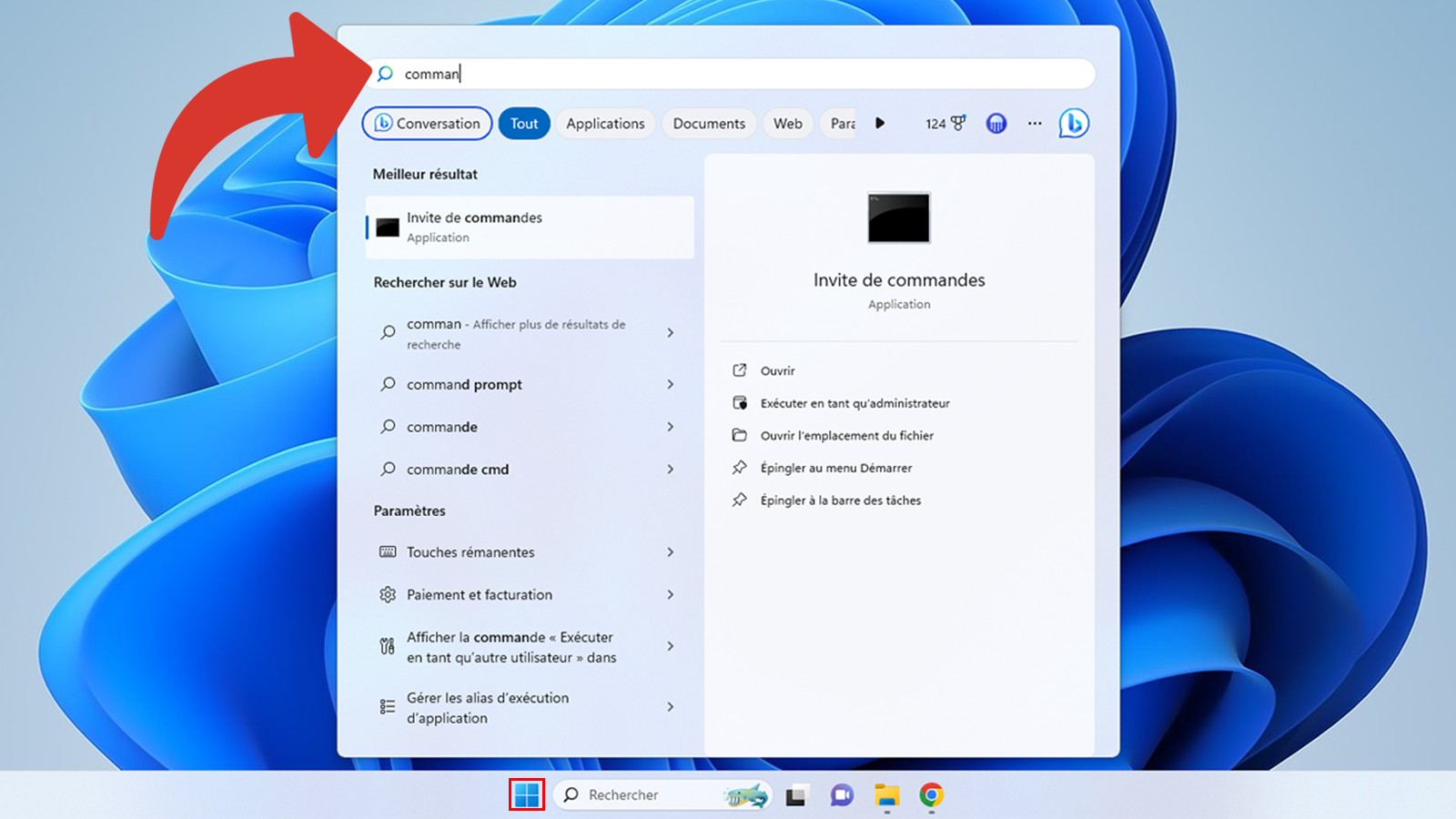 Rechercher l'Invite de commandes