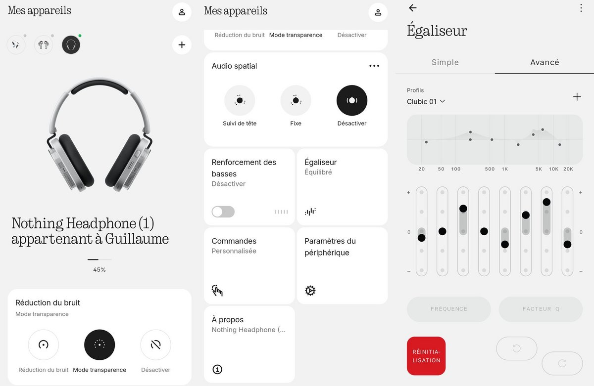 À l'image des contrôles, l'application Nothing X est très claire, et suffisamment complète
