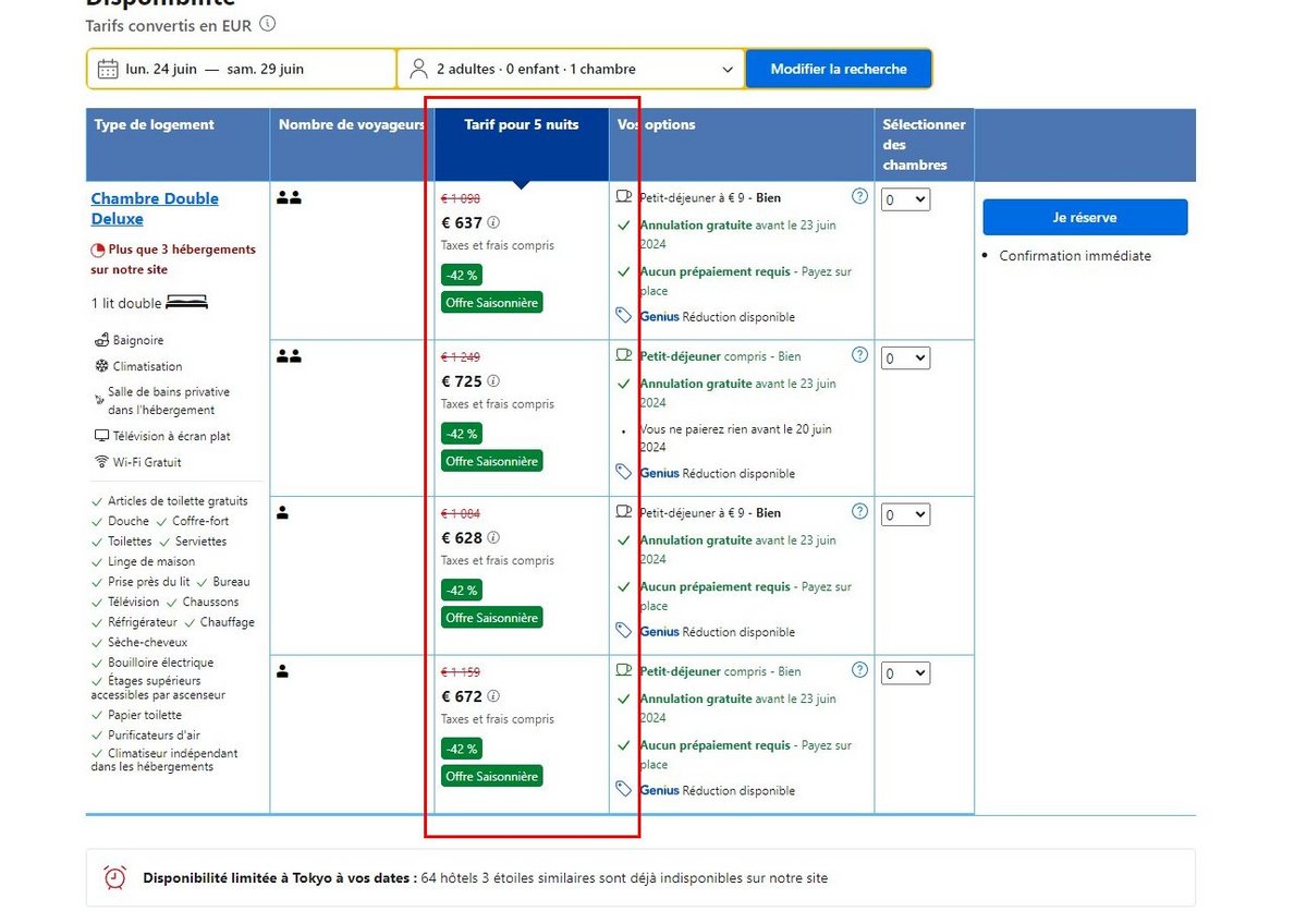 ... parès rafraîchissement de la page une demi-heure plus tard, les prix ont déjà augmenté