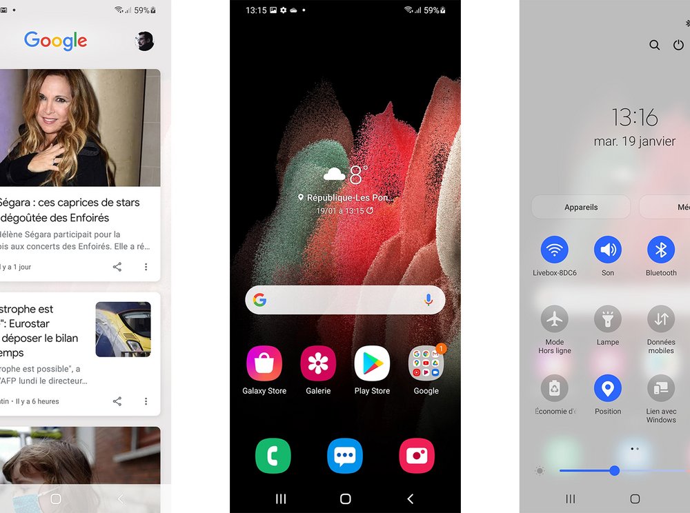 L'interface OnePlus à gauche et Samsung à droite.