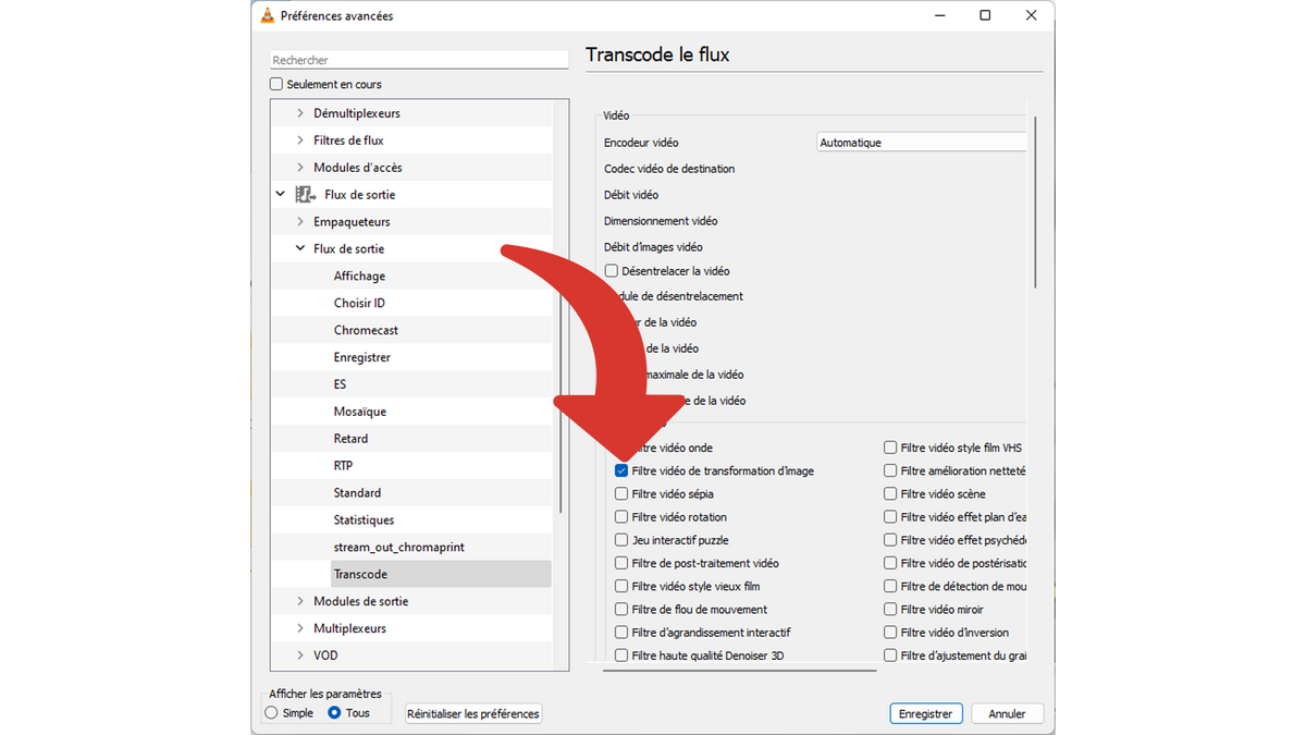 Cocher le filtre vidéo de transformation d'image pour qu'il soit prise en compte lors de la conversion © Clubic