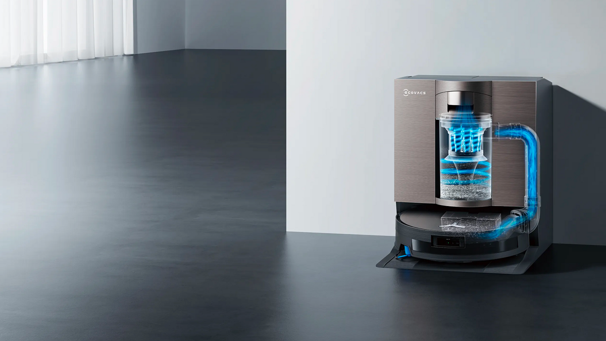 Grâce à sa technologie PowerBoost, le Deebot X11 OmniCyclone recharge partiellement sa batterie pendant le lavage, pour enchaîner les sessions de nettoyage jusqu’à 1 000 m² sans faiblir ©Ecovas
