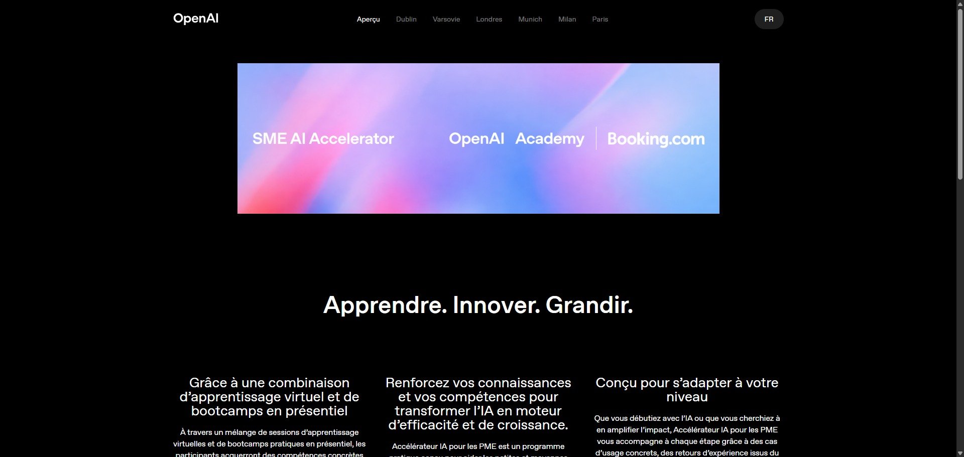 Capture d'écran du site de SME AI Accelerator. © Alexandre Boero / Clubic