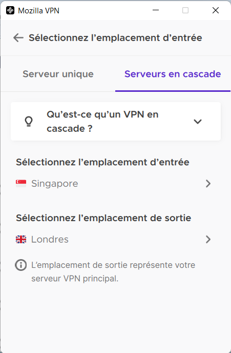 Mozilla VPN - serveurs