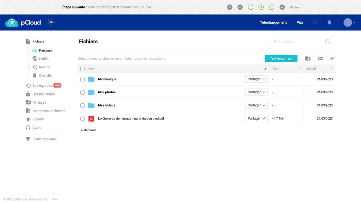 pCloud - L'interface web