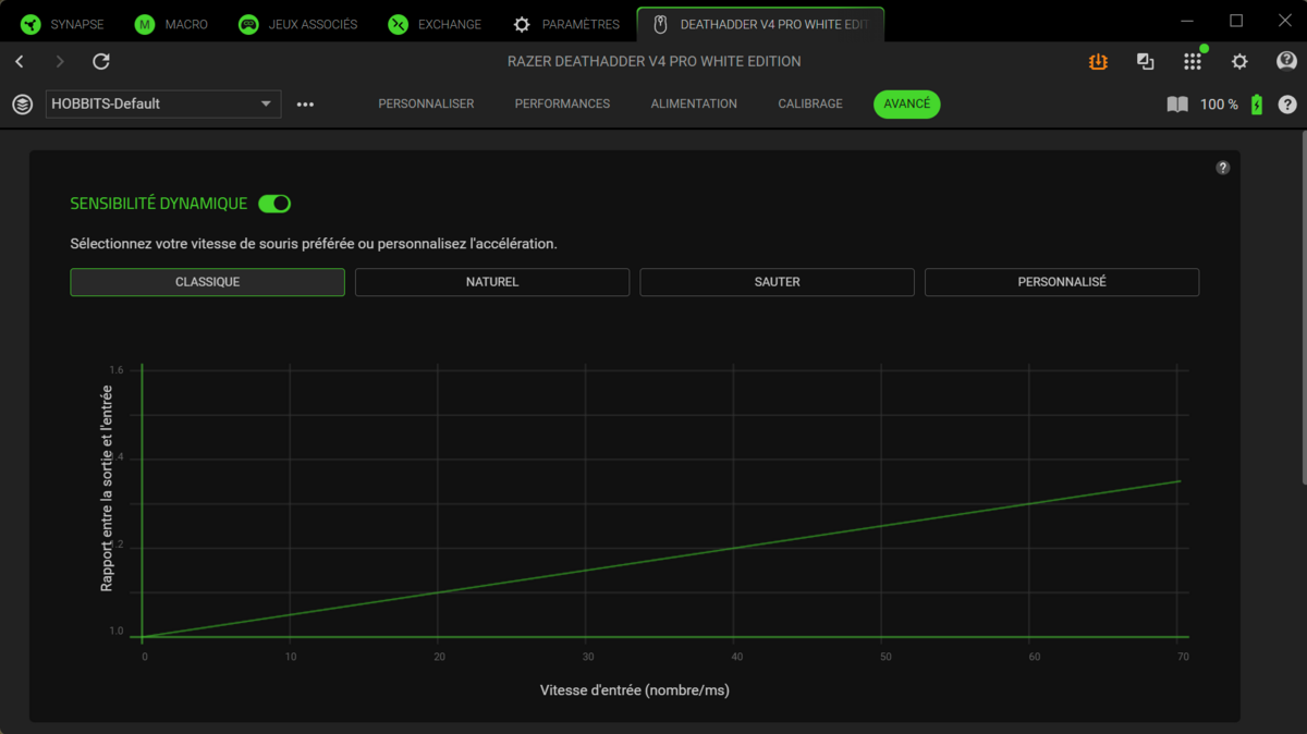 Synapse V3 intègre l'option de sensibilité dynamique, agréable une fois qu'on y a goûté. ©Nerces pour Clubic
