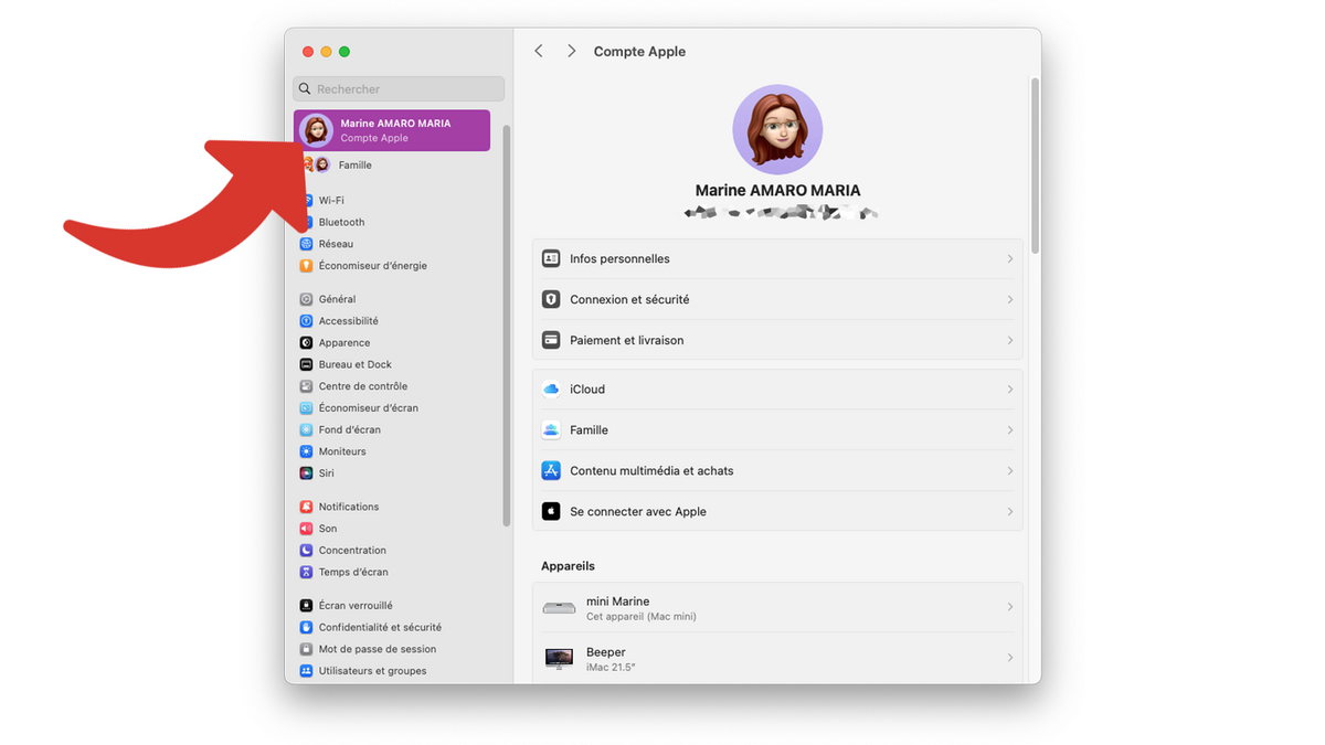 Accéder aux réglages de votre compte Apple depuis le Mac © Clubic