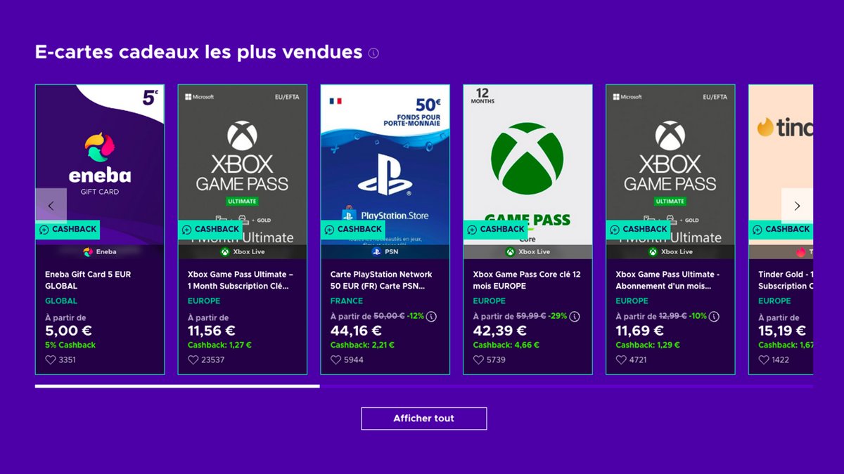 Le catalogue d’Eneba va bien au-delà des jeux, avec cartes cadeaux, abonnements et contenus numériques variés ©Eneba