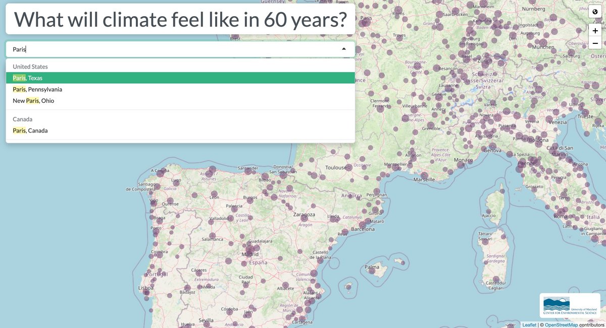 Recherchez des villes dans la base de données © University of Maryland