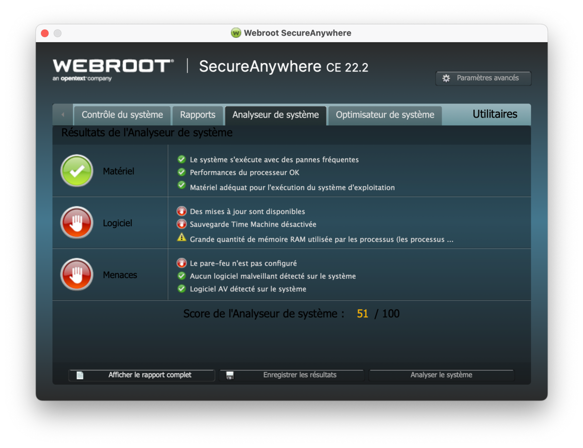 Webroot - Analyseur du système