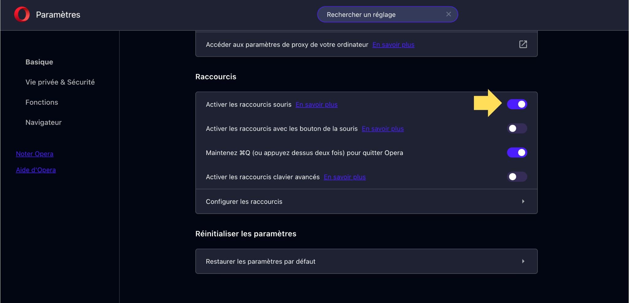 Activez les gestes de souris © Opera