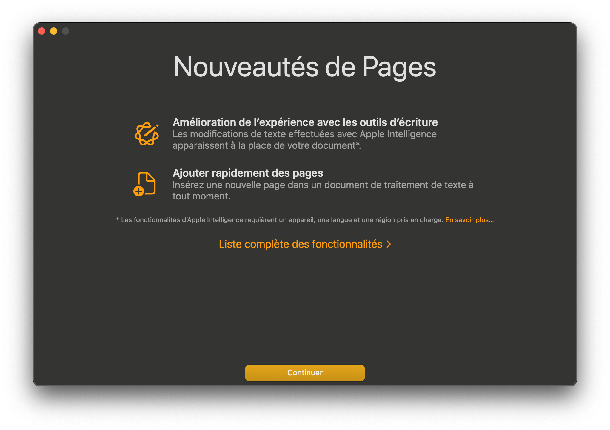 Les nouveautés de Pages ©Apple