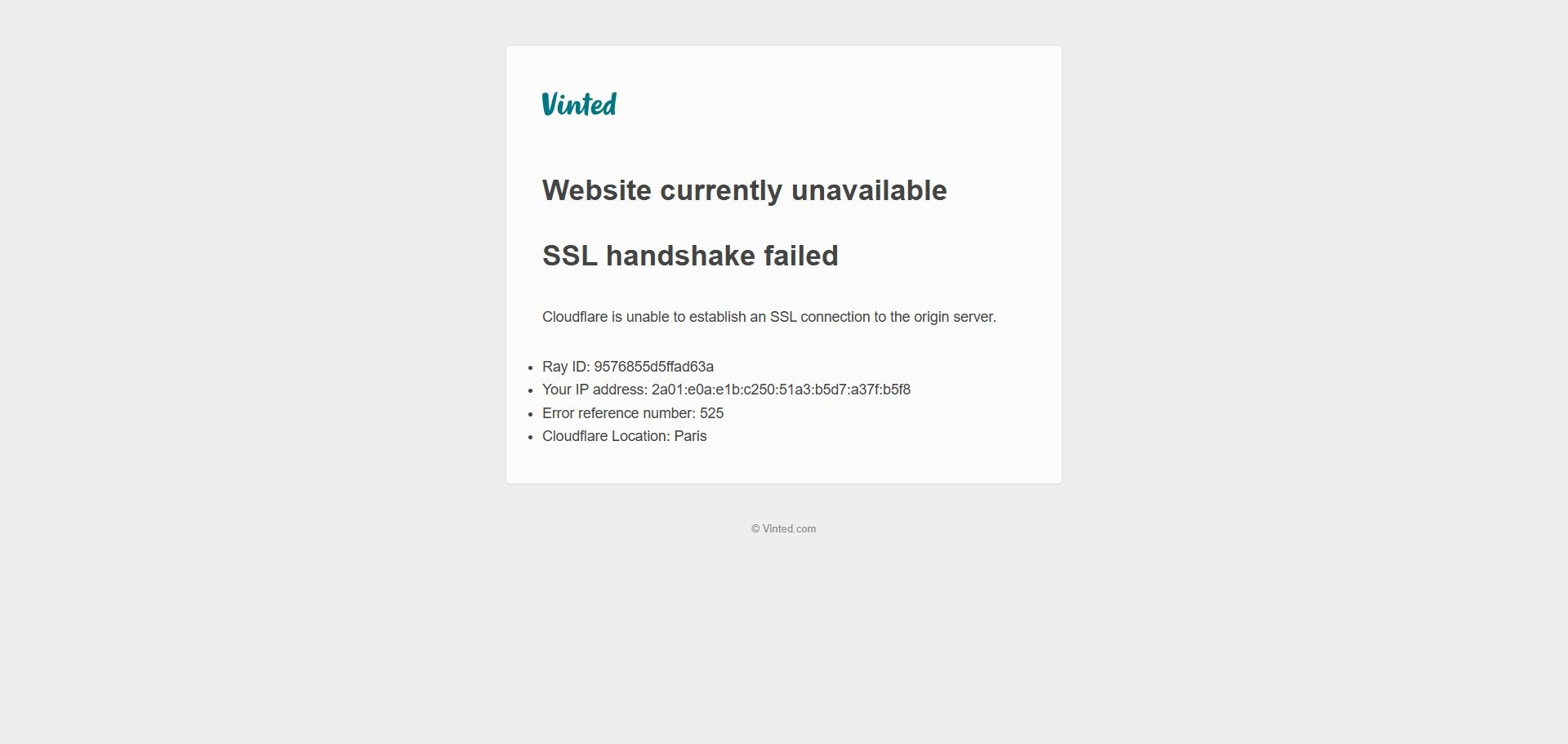 Voici le message affiché sur le site internet de Vinted dimanche après-midi © Alexandre Boero / Clubic