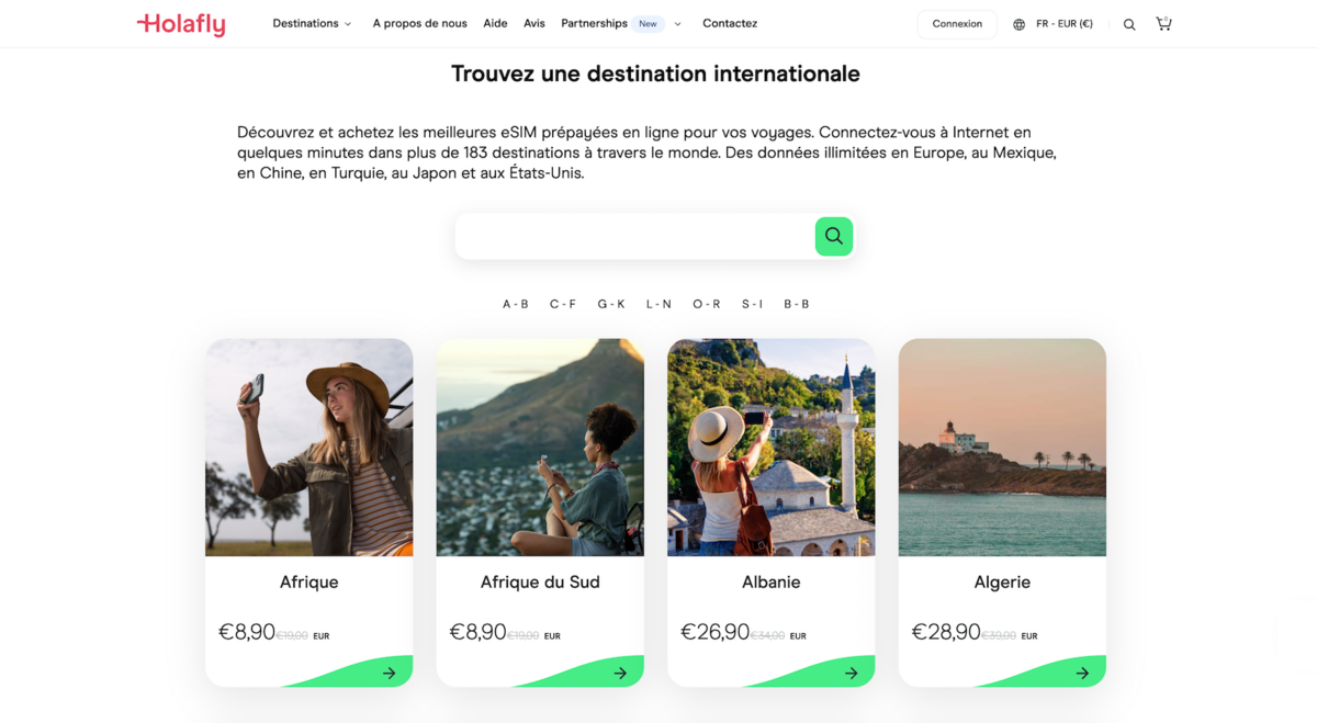 Une grande variété de destinations disponibles © Holafly