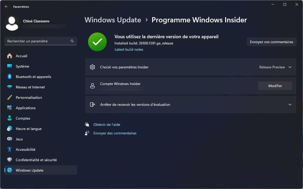 Il est déjà possible de récupérer Windows 11 24H2 grâce au canal Release Preview du programme Windows Insiders © Clubic