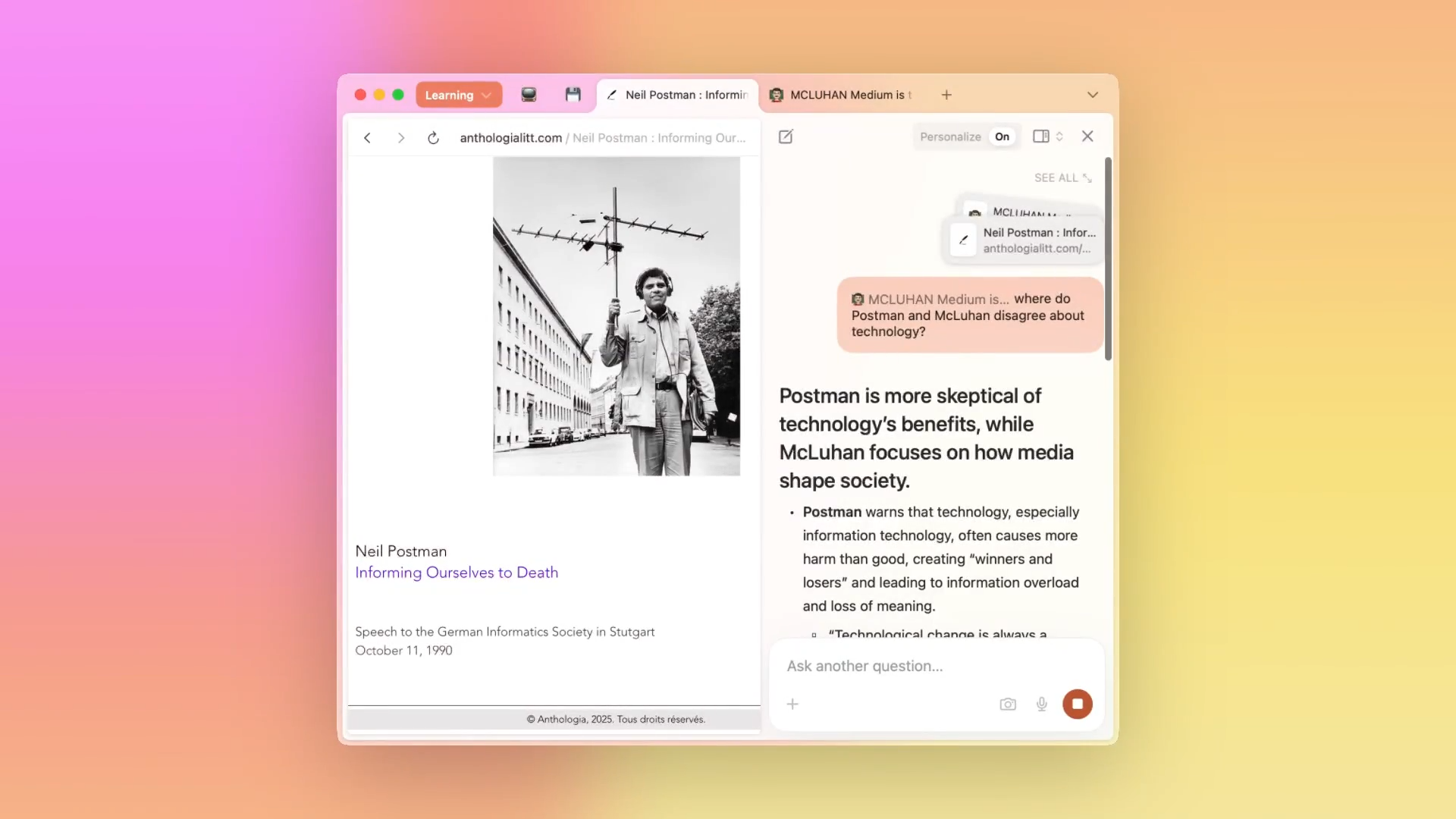 Le navigateur IA Dia sort de bêta sur Mac, avec une version gratuite et une offre Pro à 20 dollars par mois. © The Browser Company