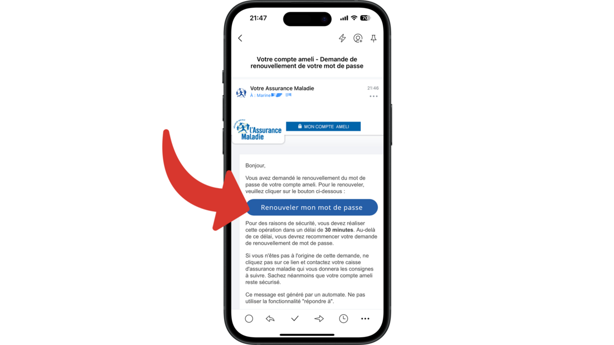 Accéder au lien pour renouveler le mot de passe © Clubic
