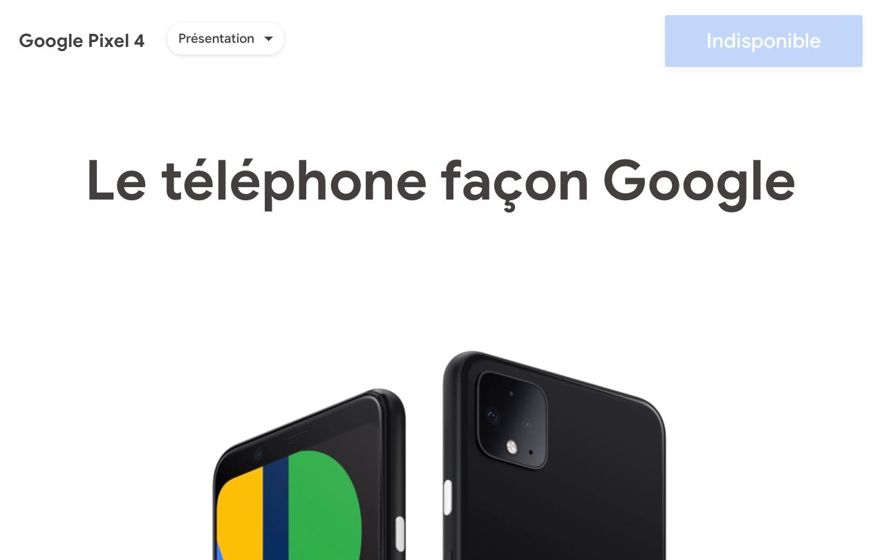 Le Pixel 4 est désormais inscrit comme "indisponible" sur le site officiel Google. Capture d'écran