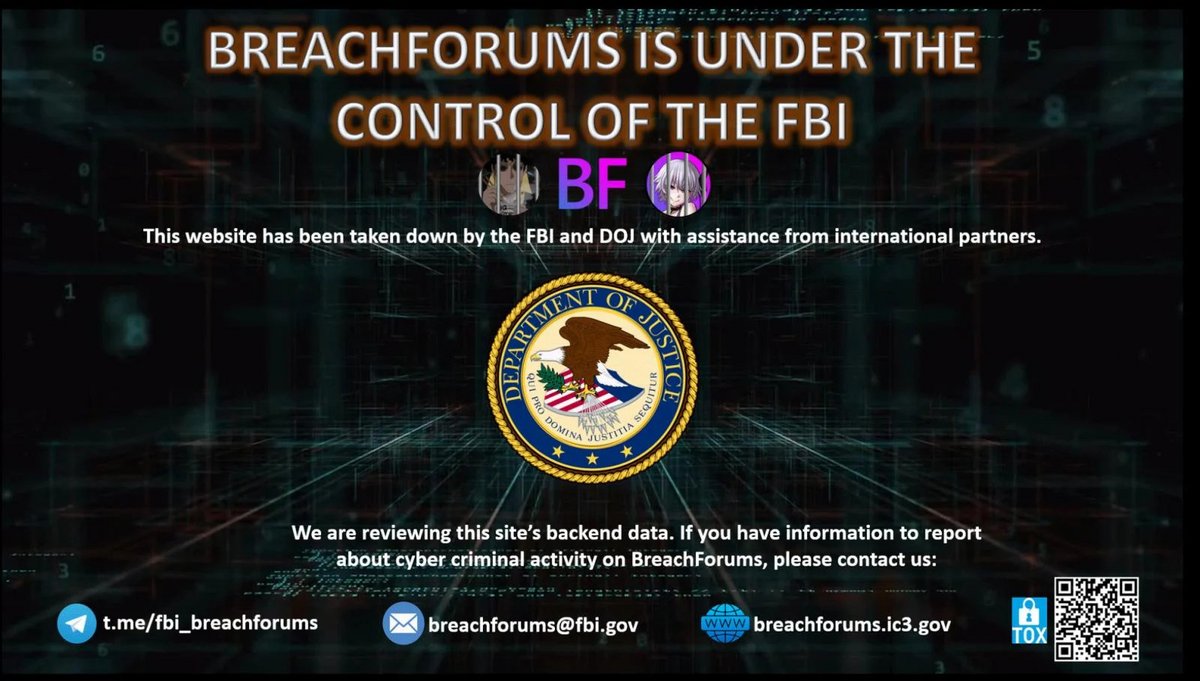 La page d'accueil de BreachForums © FBI